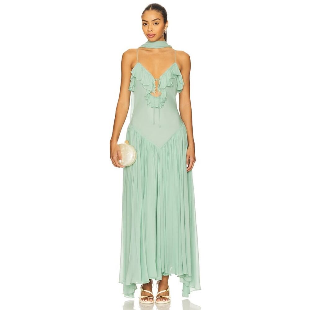 Mint Green Ruffle-Detail Maxi Dress